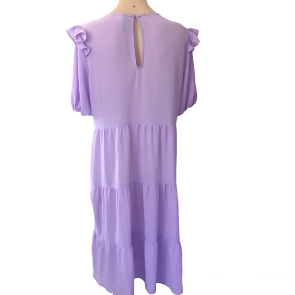 🌿 DIVIDED 🌿 womans tiered midi dress purple lightweight size L - Picture 5 of 9